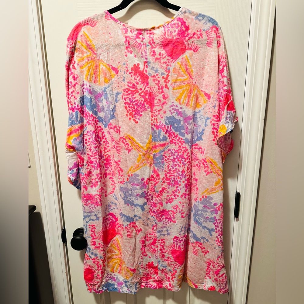 Lilly Pulitzer 100% Linen Balleta Cover Up in Paradise Pink Bohemian Beach L - Picture 10 of 14